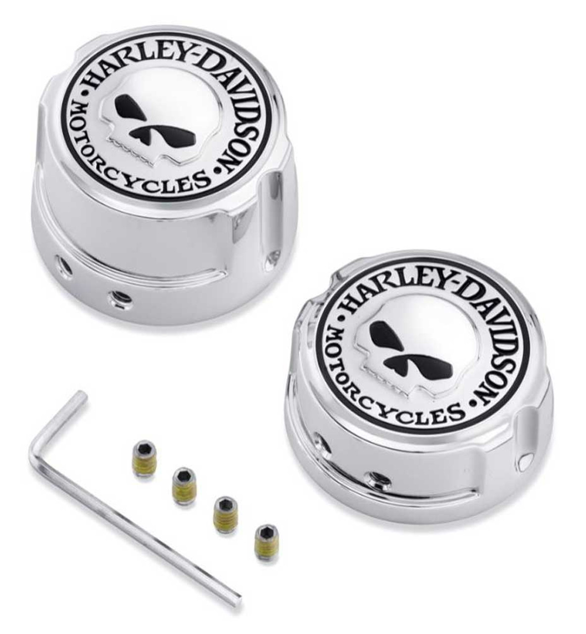 Harley-Davidson® Willie G Skull Rear Axle Nut Covers, Chrome