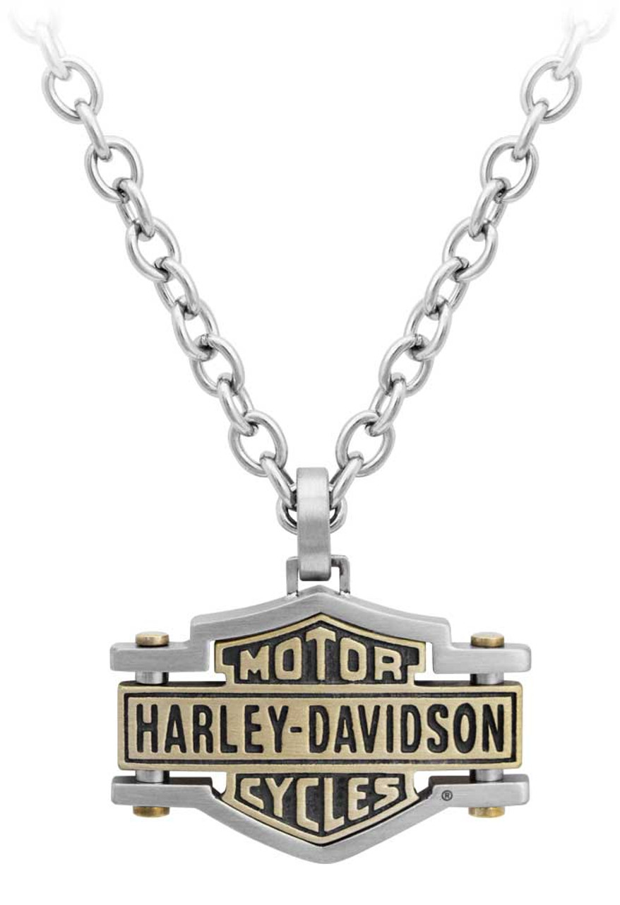 Harley-Davidson® Men's Brass & Steel Bar & Shield Chain Necklace, HSN0045-22