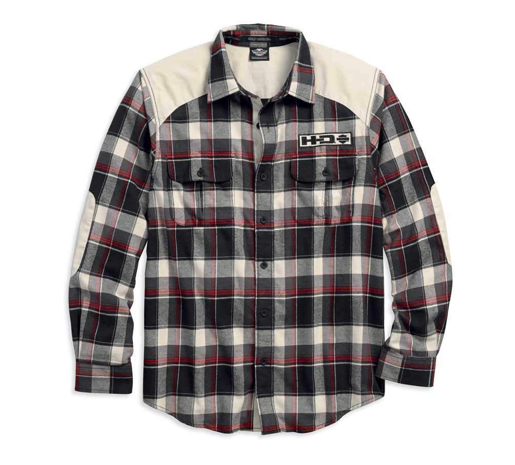 Harley-Davidson® Men's Elbow Patch Plaid Flannel Long Sleeve Shirt
