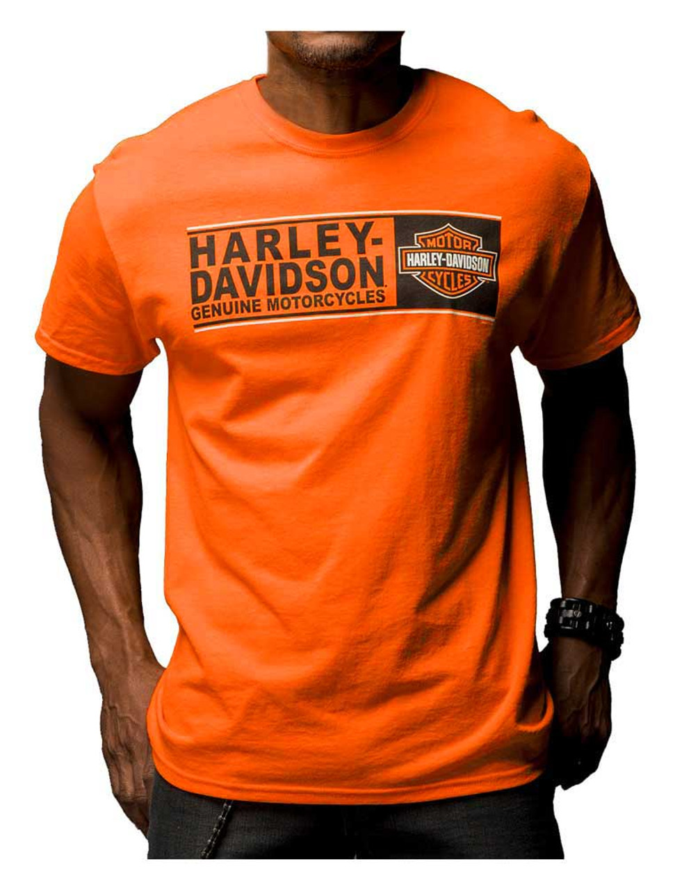 Harley-Davidson™ Mens Bar and Shield Long Sleeve, Safety Orange