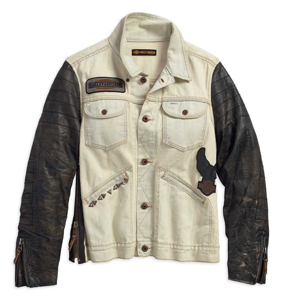 Harley-Davidson® Women's Leather Sleeve Denim Casual Jacket, Tan