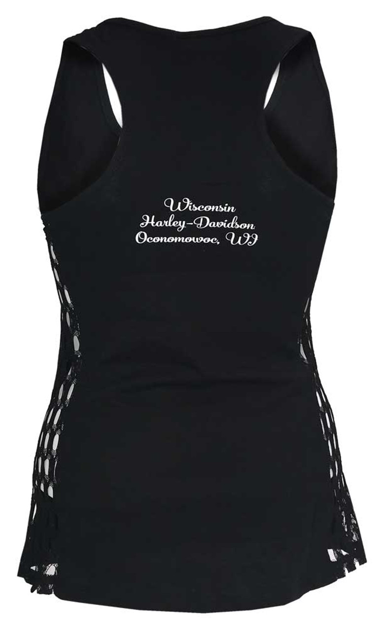 Harley Davidson Women S Metal Gear Solid Premium Side Lace Sleeveless Tank Top Wisconsin Harley Davidson