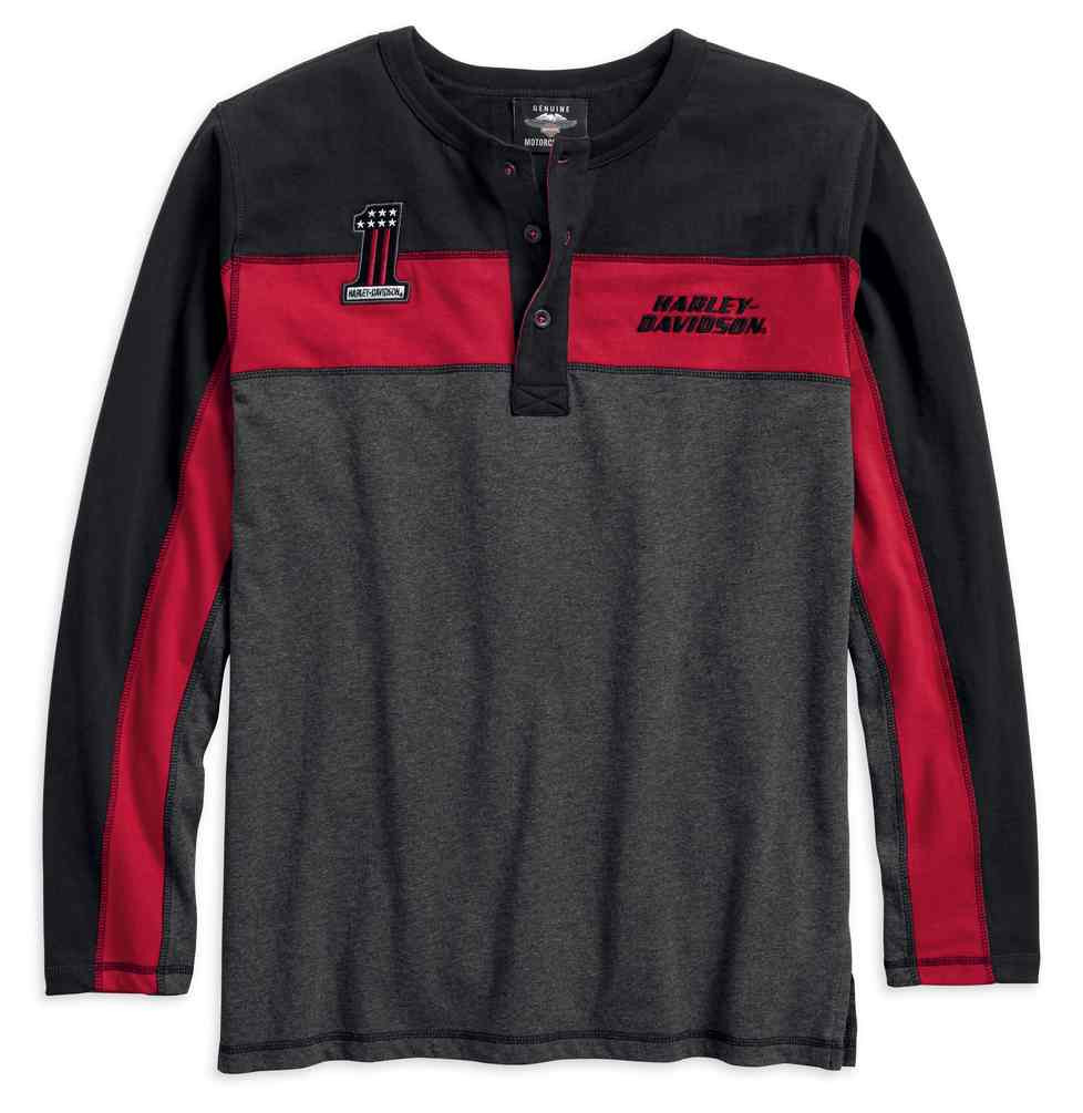 Harley-Davidson® Men's Colorblocked Long Sleeve Henley, Gray 96177