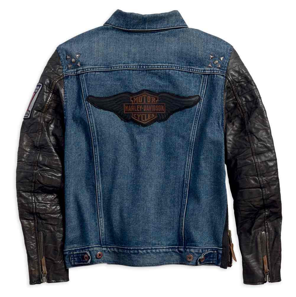 HarleyDavidson® Men's 1 Leather Sleeve Slim Fit Denim Jacket, Blue