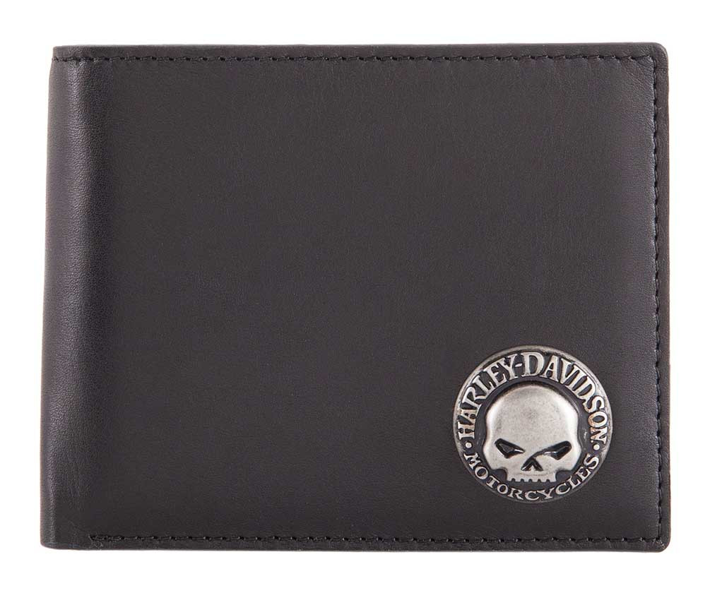 Harley-Davidson® Mens Skull Concho Bi-Fold RFID Genuine Leather