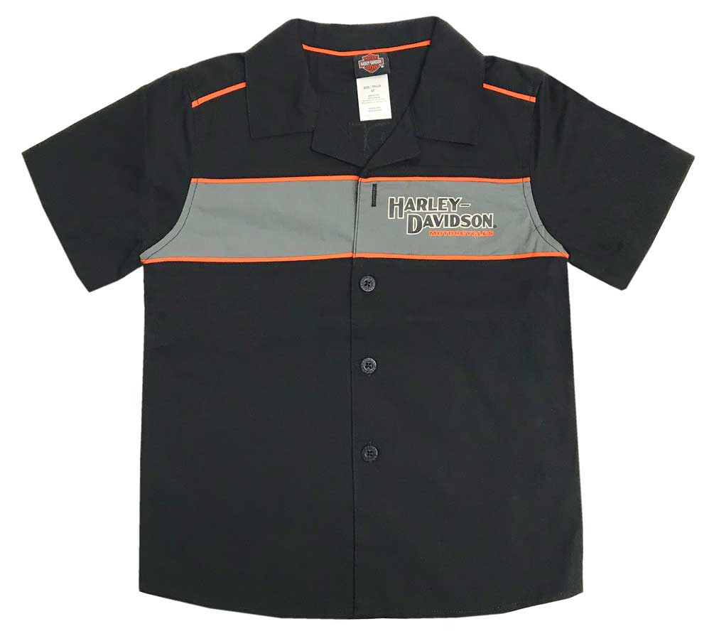Harley-Davidson® Little Boys' Short Sleeve Woven Shop Shirt, Black