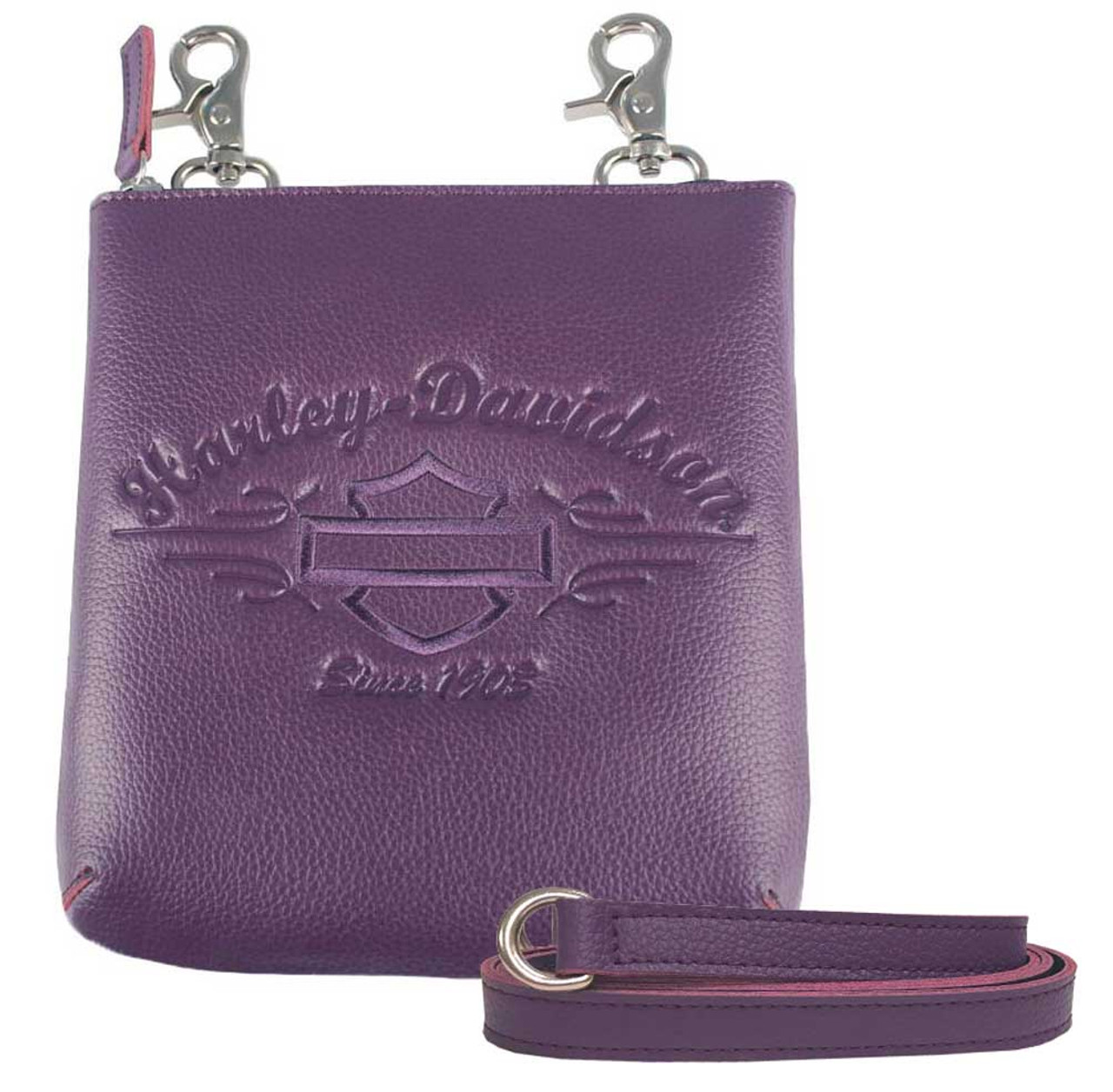 Harley-Davidson® Women's Purple Script Embossed Vertical Hip Bag  LSE6163-PURPLE