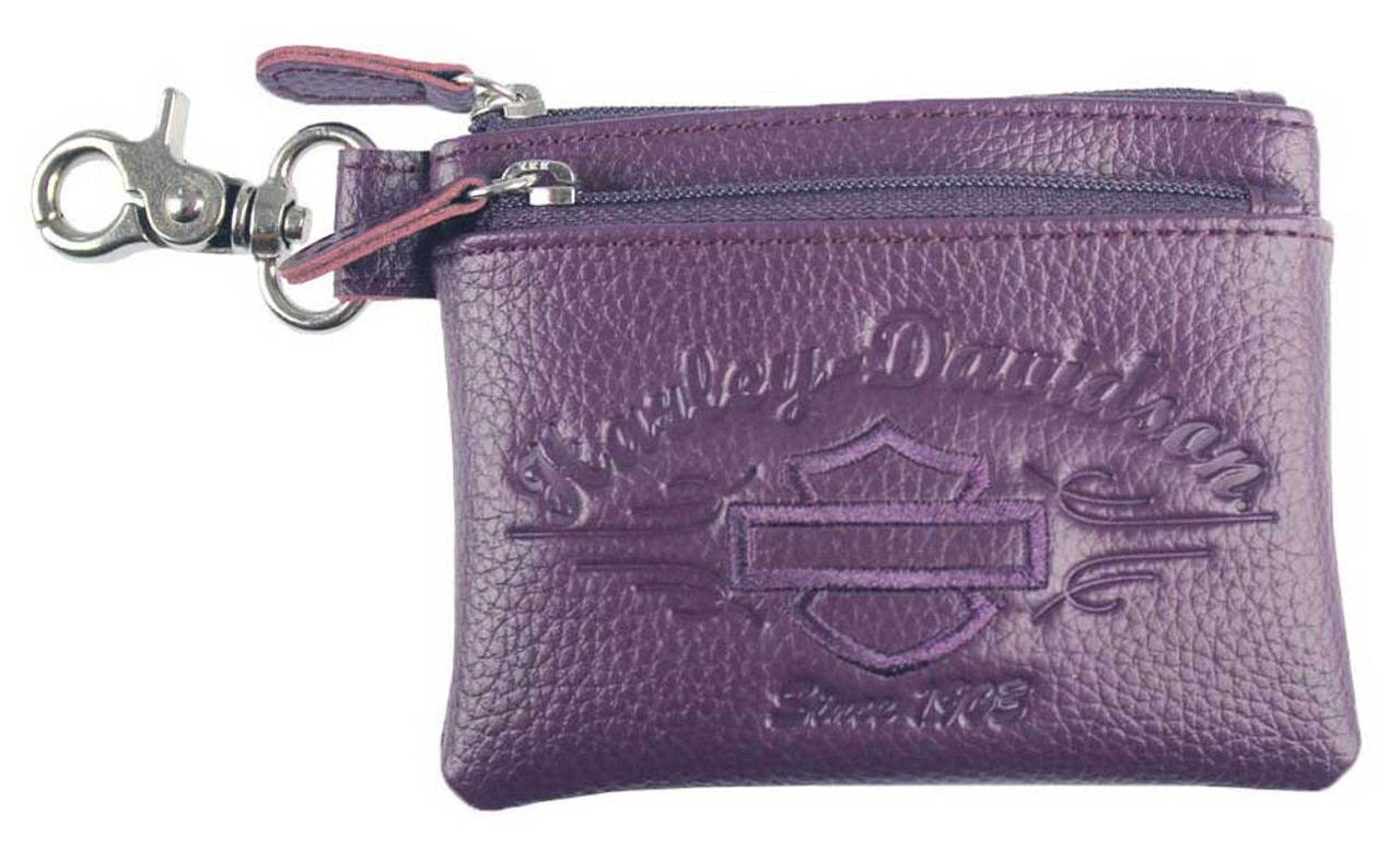 Harley-Davidson® Women's Purple Script Embossed Zipper Coin Pouch  LSE6194-PURPLE