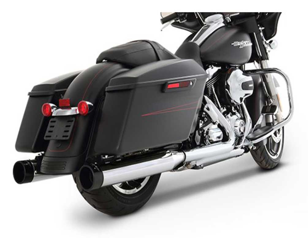 Rinehart Slip-On Mufflers, Chrome w/Black Tip - Fits H-D Touring
