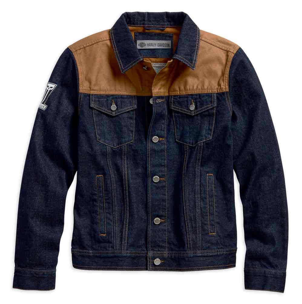 Harley-Davidson® Men's Waxed Canvas Slim Fit Denim Jacket, Dark