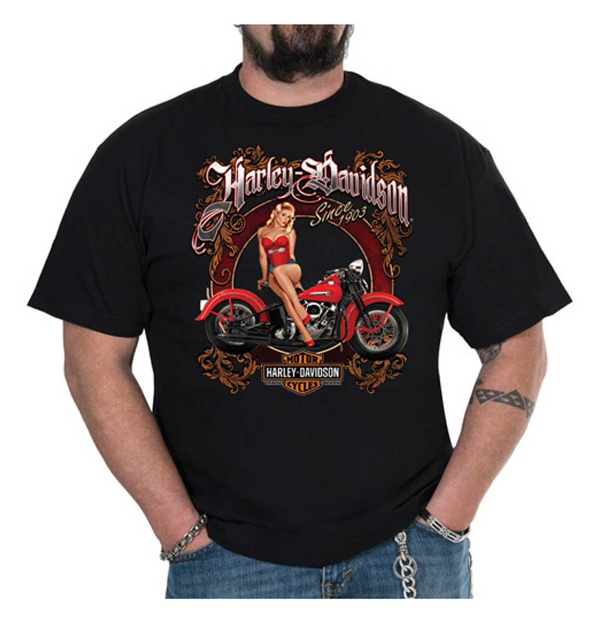 Harley-Davidson® Men's Vintage Pinup Crew-Neck Short Sleeve T-Shirt - Black