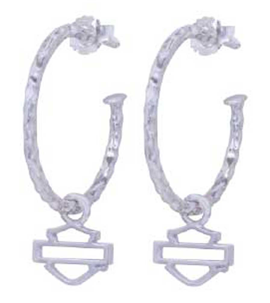Harley-Davidson Women's Bar & Shield Sterling Silver Hoop Dangle Earrings – HDE0137