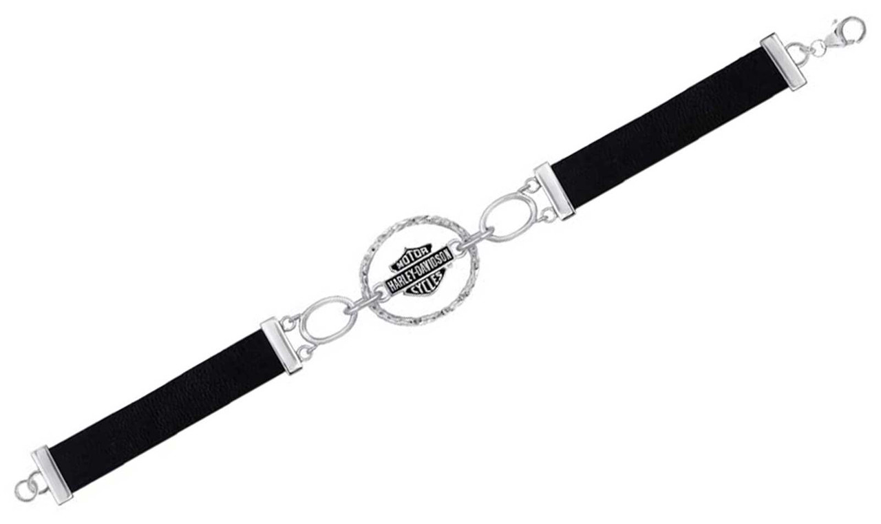 Harley-Davidson® Women's Hammered Link & Genuine Leather Bracelet