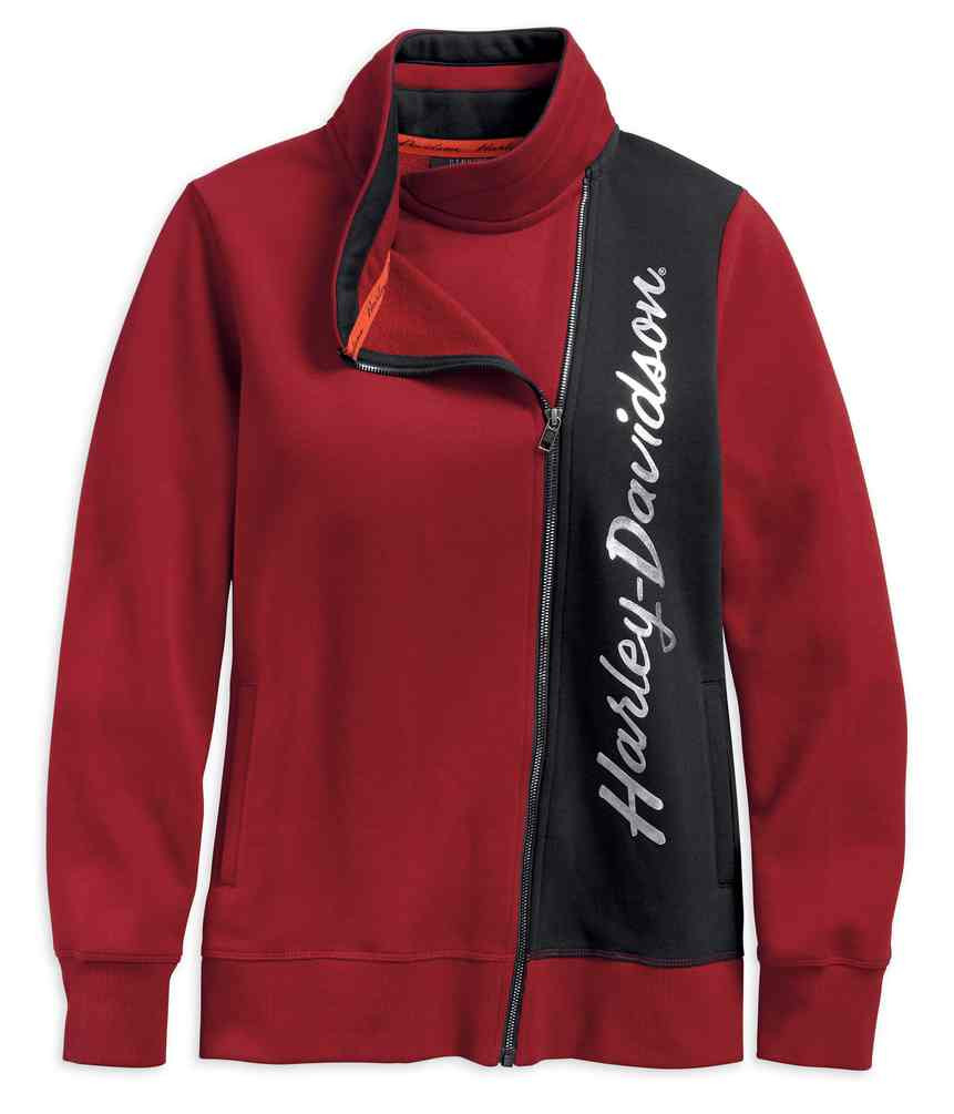 HarleyDavidson® Womens Casual Biker Zip Fleece Activewear Jacket, Red