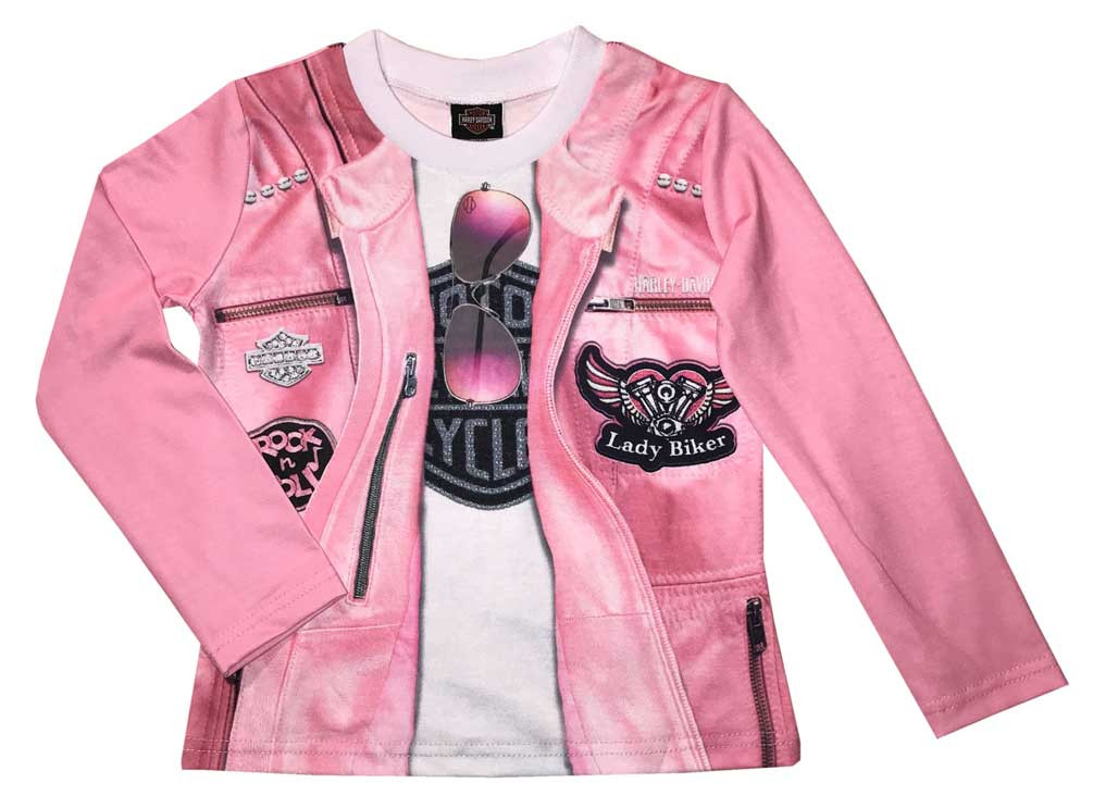 harley davidson little girls biker knit long sleeve tee pink 1034815 wisconsin harley davidson harley davidson little girls biker knit long sleeve tee pink 1034815