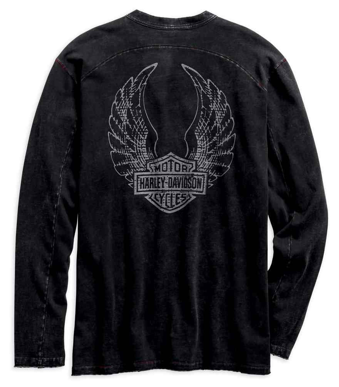 Harley Davidson® Mens Specialty Washed Henley Long Sleeve Shirt 96587 19vm Wisconsin Harley 