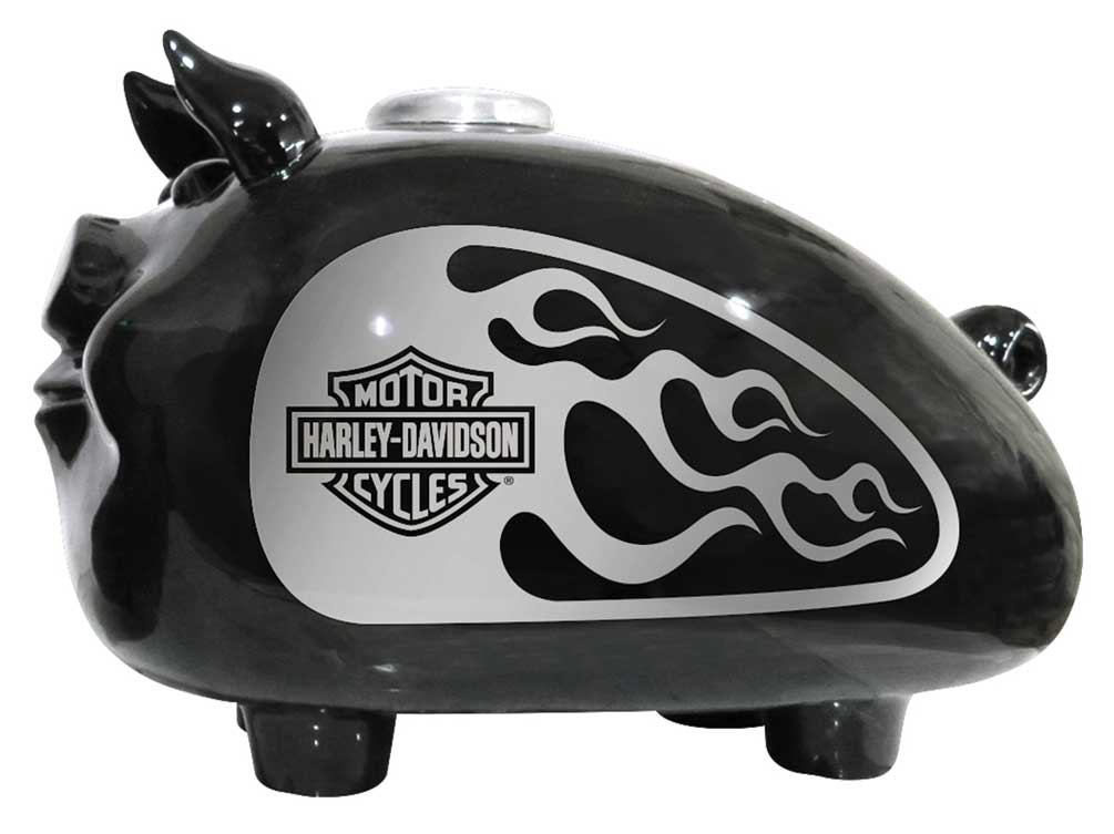Harley-Davidson® Silver Flames Large Ceramic Hog Bank - Black HDX