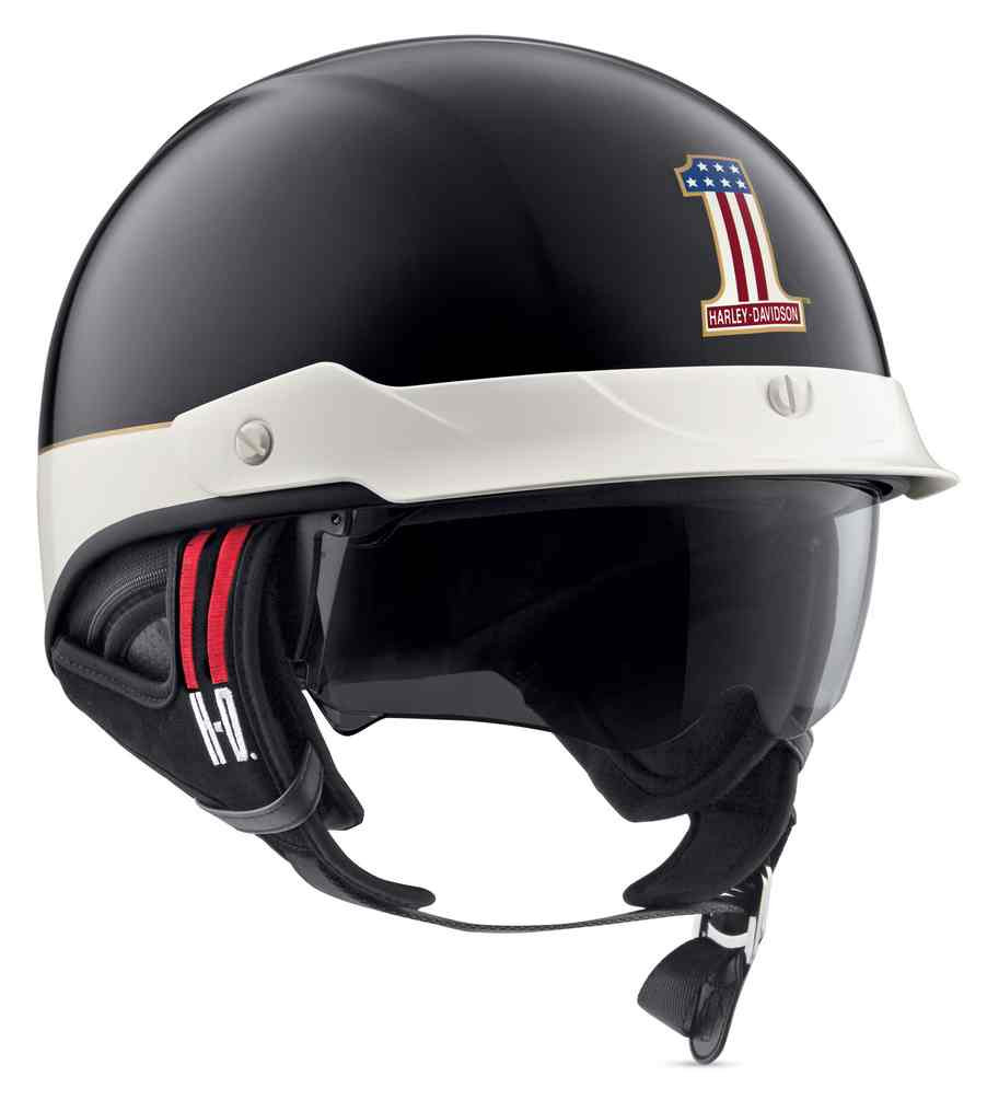 Harley-Davidson® Men's #1 Sun Shield J03 Half Helmet, Black/White