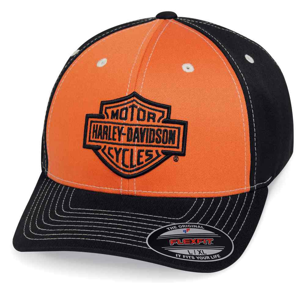 Harley-Davidson® Men's Colorblock Stretch Baseball Cap, Orange