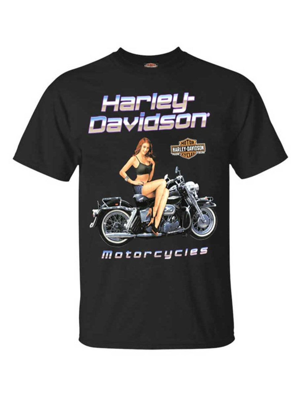 Harley Davidson® Mens Black Top Pin Up Cotton Short Sleeve T Shirt Black Wisconsin Harley 