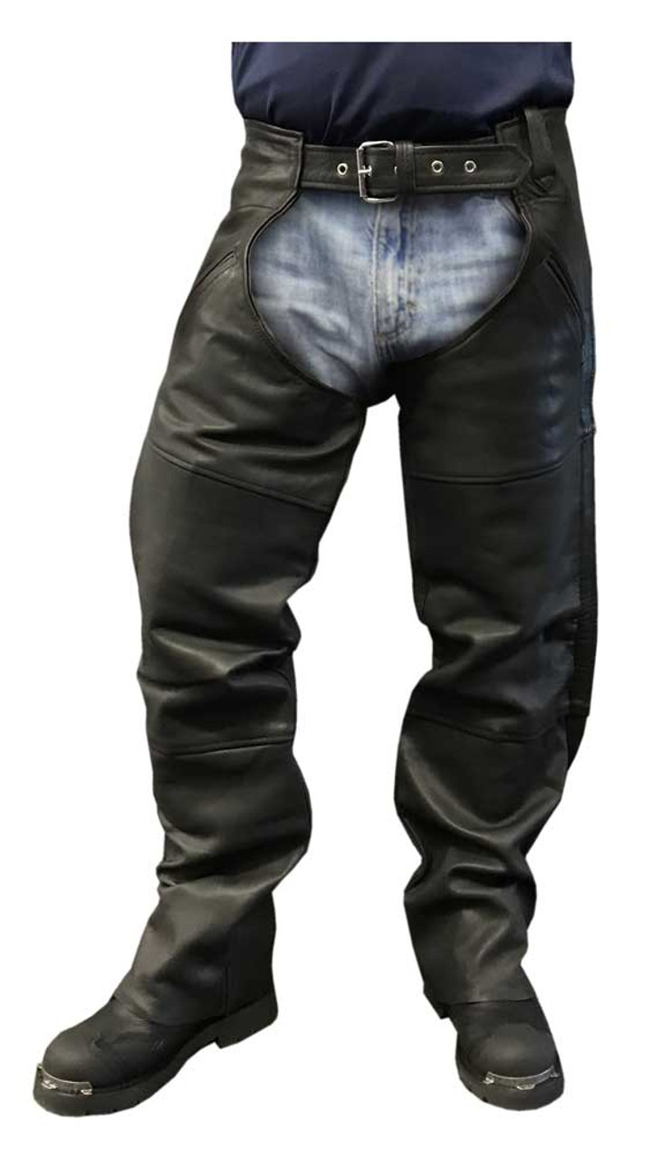 ALPHA CYCLE GEAR Alpha Cycle Vintage Black Cowboy Chaps - Leather Motorcycle  Riding Pants for Men and