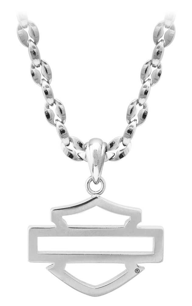 Harley-Davidson® Men's Outline B&S Logo Necklace, Silver Stainless