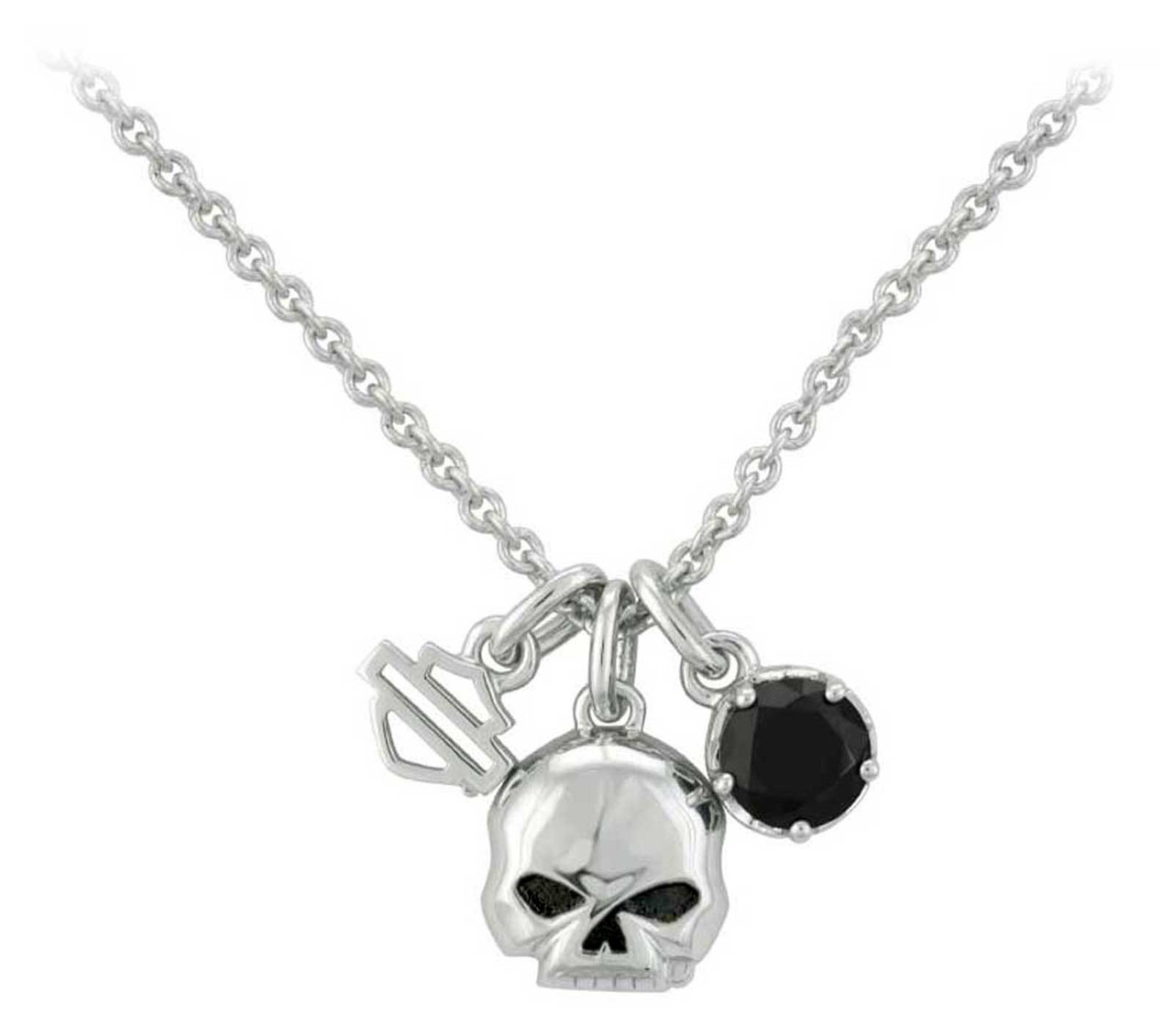 Harley-Davidson® Womens Skull & Stone Charm Necklace, Sterling