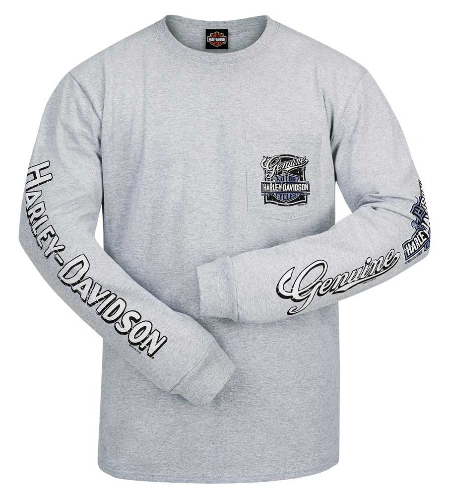 Harley-Davidson® Men's Genuine Tag Long Sleeve Chest Pocket Crew