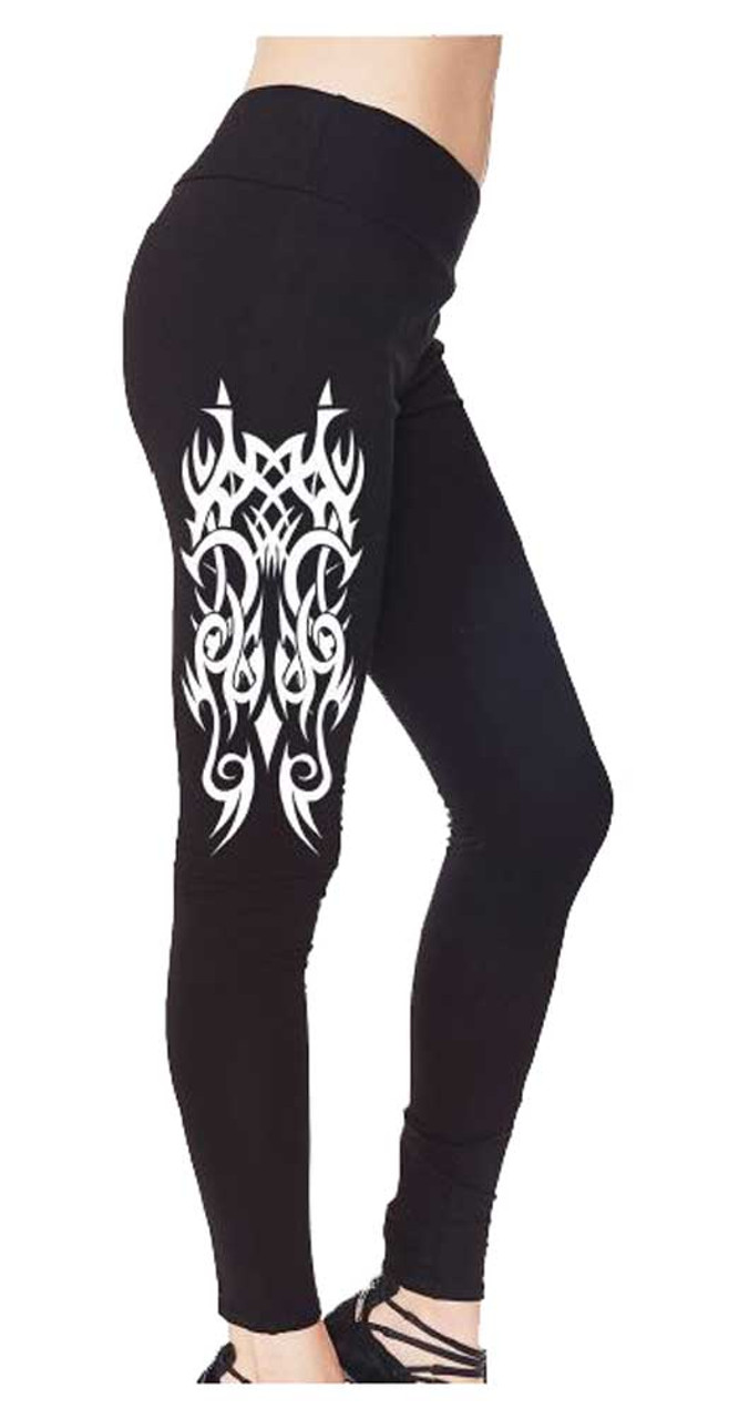 Revive Women's Embellished Tribal Short Fashion Leggings w/ Back Pockets -  Black