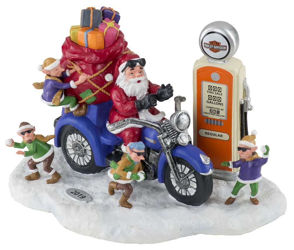 Harley-Davidson® Custom Sculpted 2019 Biker Santa & Elves Figurine