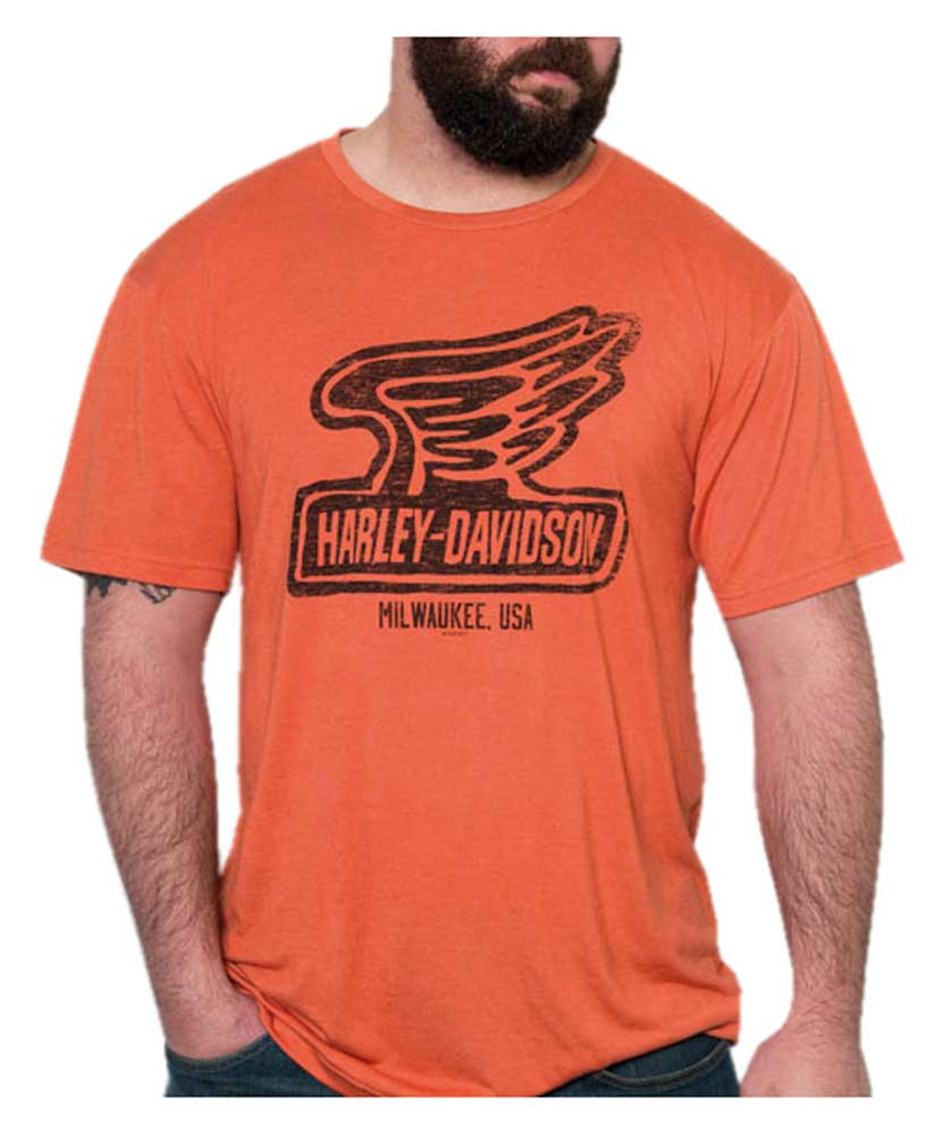 Harley-Davidson® Men's Iron Wing Premium Short Sleeve T-Shirt, Orange Wash