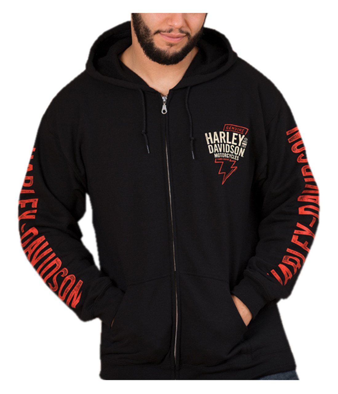 Harley-DavidsonÂ® Men's Distressed Striker Zip-Up Poly-Blend Fleece Hoodie, Black - Wisconsin