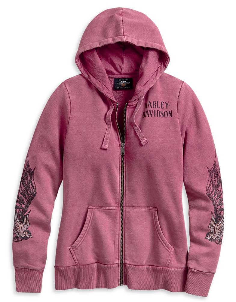 Harley-Davidson® Women's Winged Sleeve Zip-Up Hoodie Rose Pink