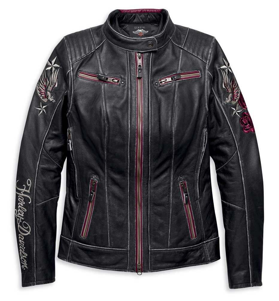 Harley-Davidson® Women's Embroidered Cant Leather Jacket, Black