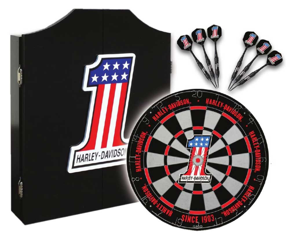 Harley-Davidson® #1 Racing Logo Dart Board Kit – Black Wooden