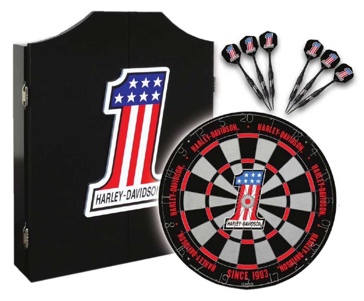 Harley-Davidson #1 Racing Logo Dart Board Kit ? Black Wooden