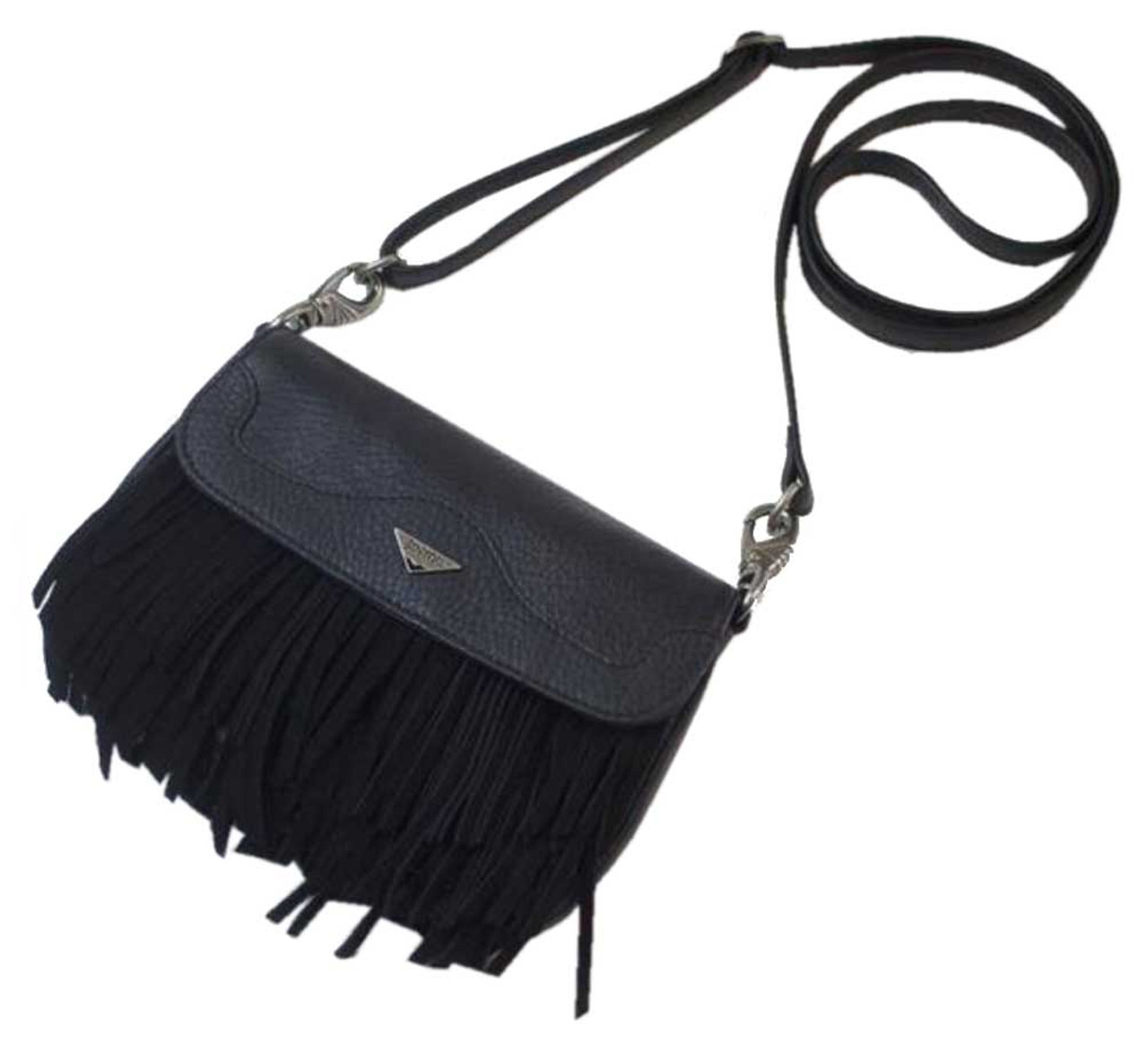 black fringe crossbody purse