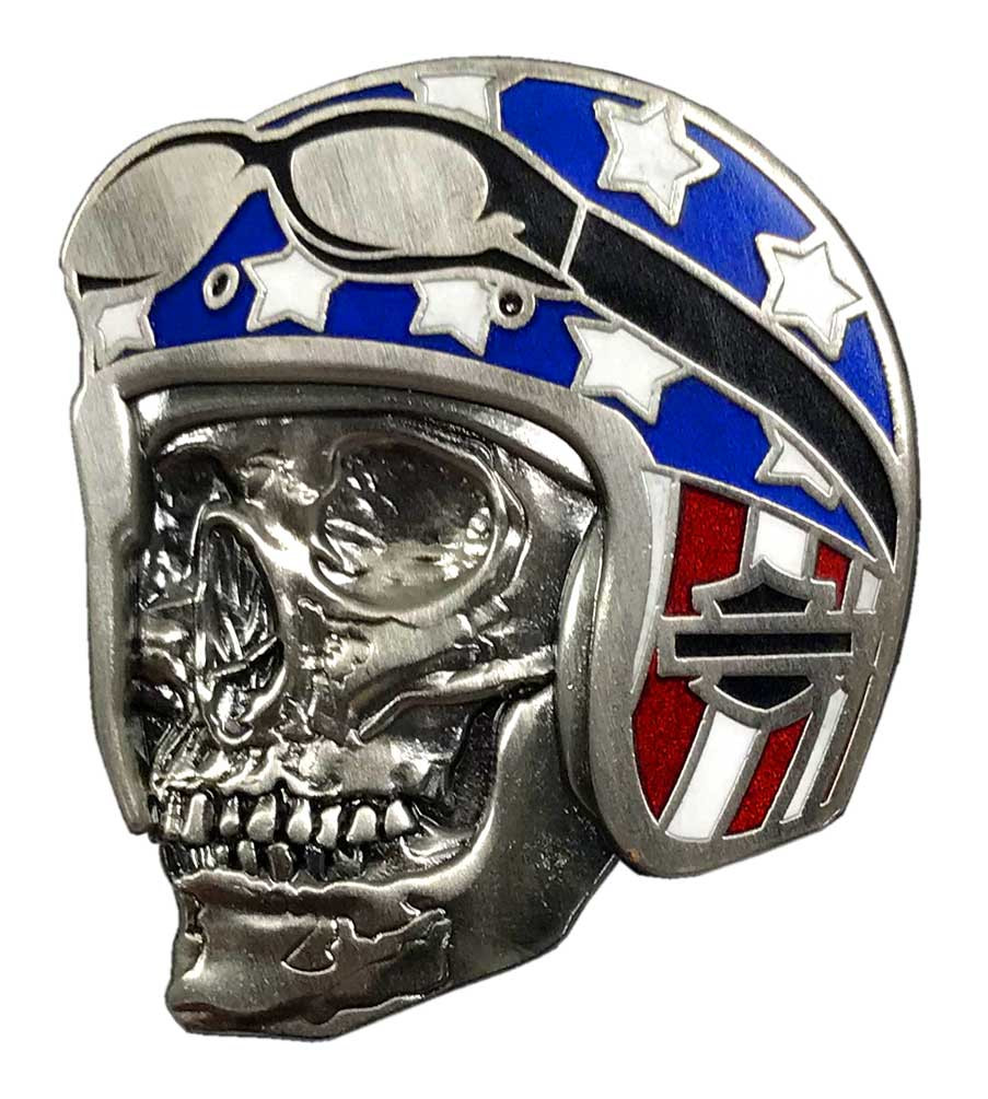 Harley-Davidson® 1.25 in. Biker Skull Flag Pin, Antique Nickel