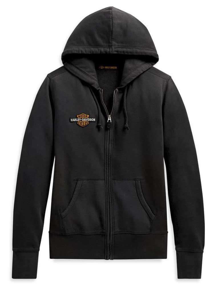 トップス Harley Davidson zip hoodie Harley-Davidson® Women's Studded Vintage Logo Zip-Up Hoodie, Black