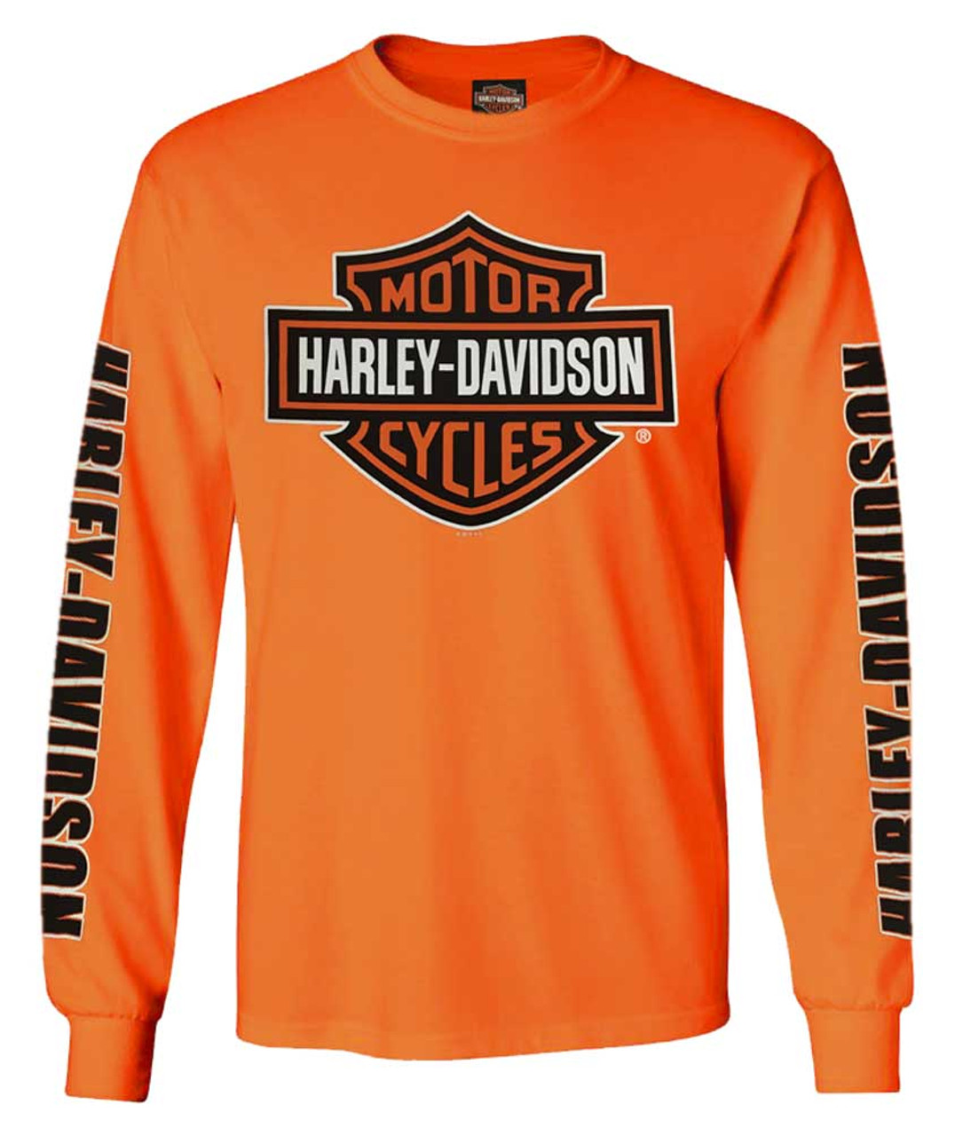 Harley-Davidson® Men's Bar & Shield Long Sleeve Crew-Neck Shirt, Safety  Orange