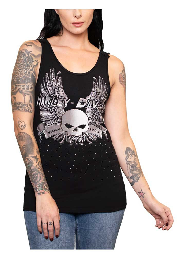Harley-Davidson® Women's Bling Winged Skull Crochet Trim