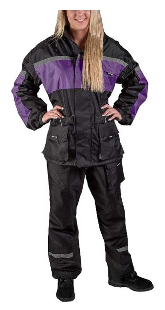 Fulmer Women's 452 Legacy Two-Piece Reflective Rain Suit - Black \u0026 Purple, Size: Small