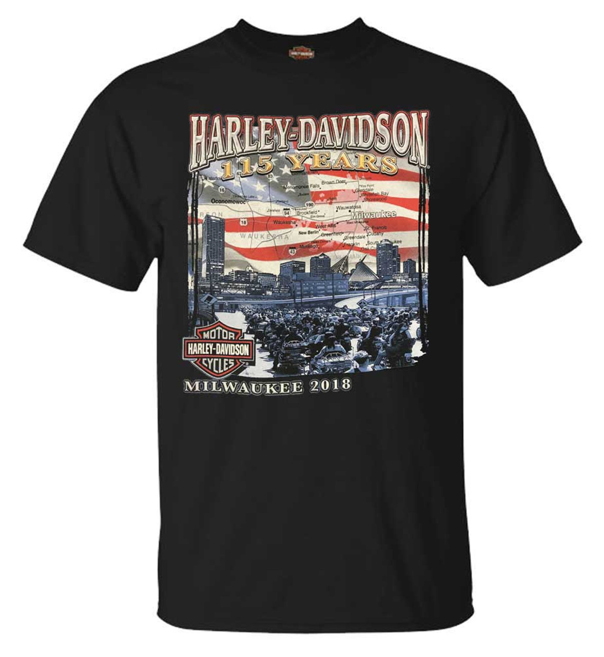 Harley-Davidson® Men's 115 Years Milwaukee Map Short Sleeve T-Shirt - Black