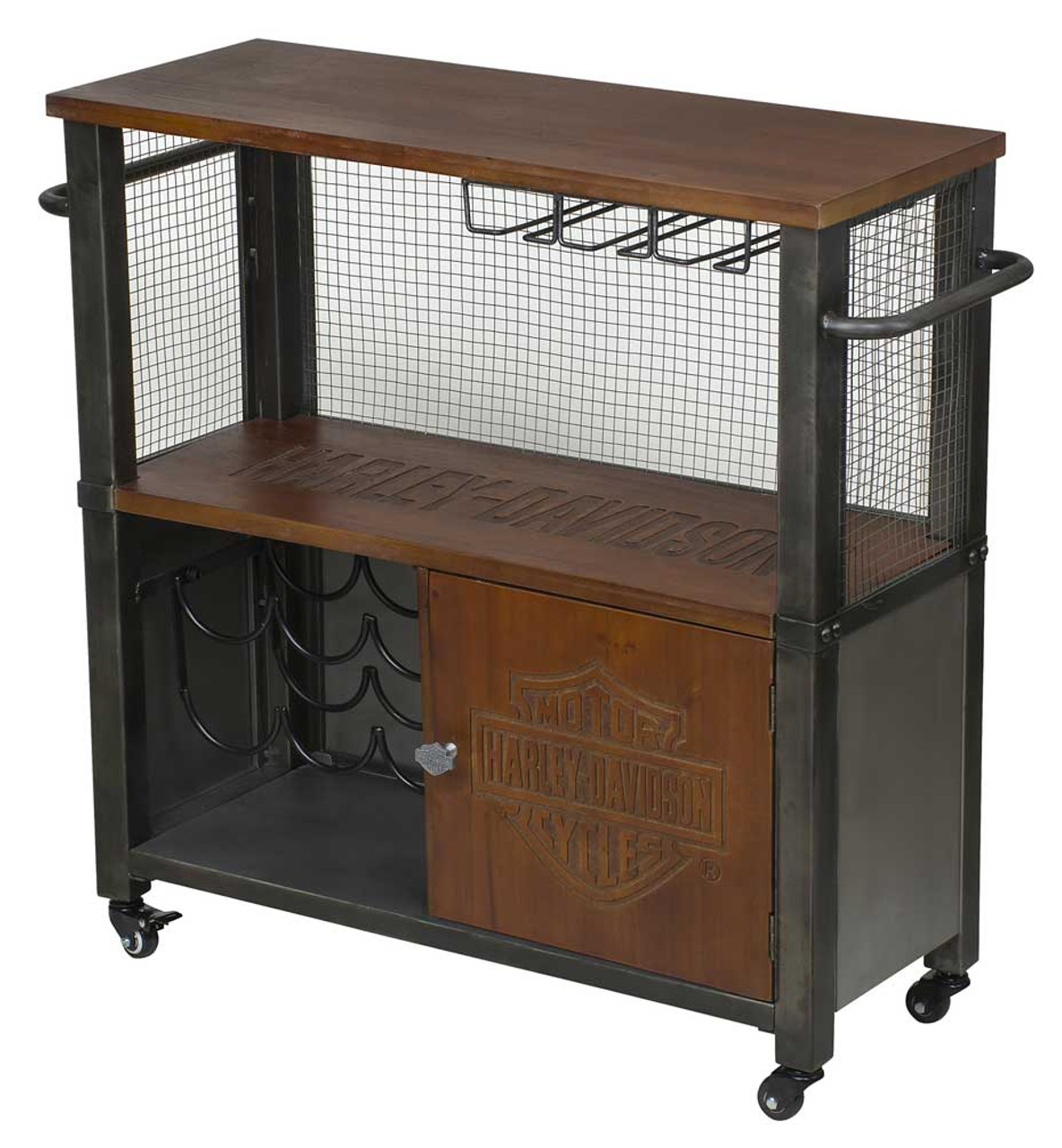 Harley-Davidson® Industrial Bar & Shield Logo Wooden & Metal Bar Cart  HDL-19707