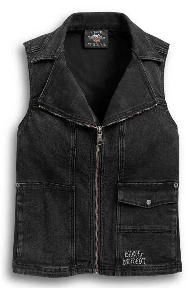 Harley-Davidson レディースブラック デニムベスト　S Harley-Davidson® Women's Winged Logo Zip-Front Denim Vest - Black