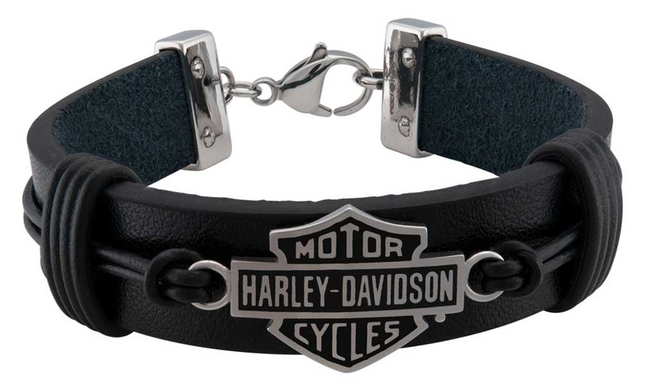 Harley Davidson Men's Nut & Coil B&S Leather ブレスレット Harley-Davidson® Men's Nut & Coil B&S Leather Bracelet