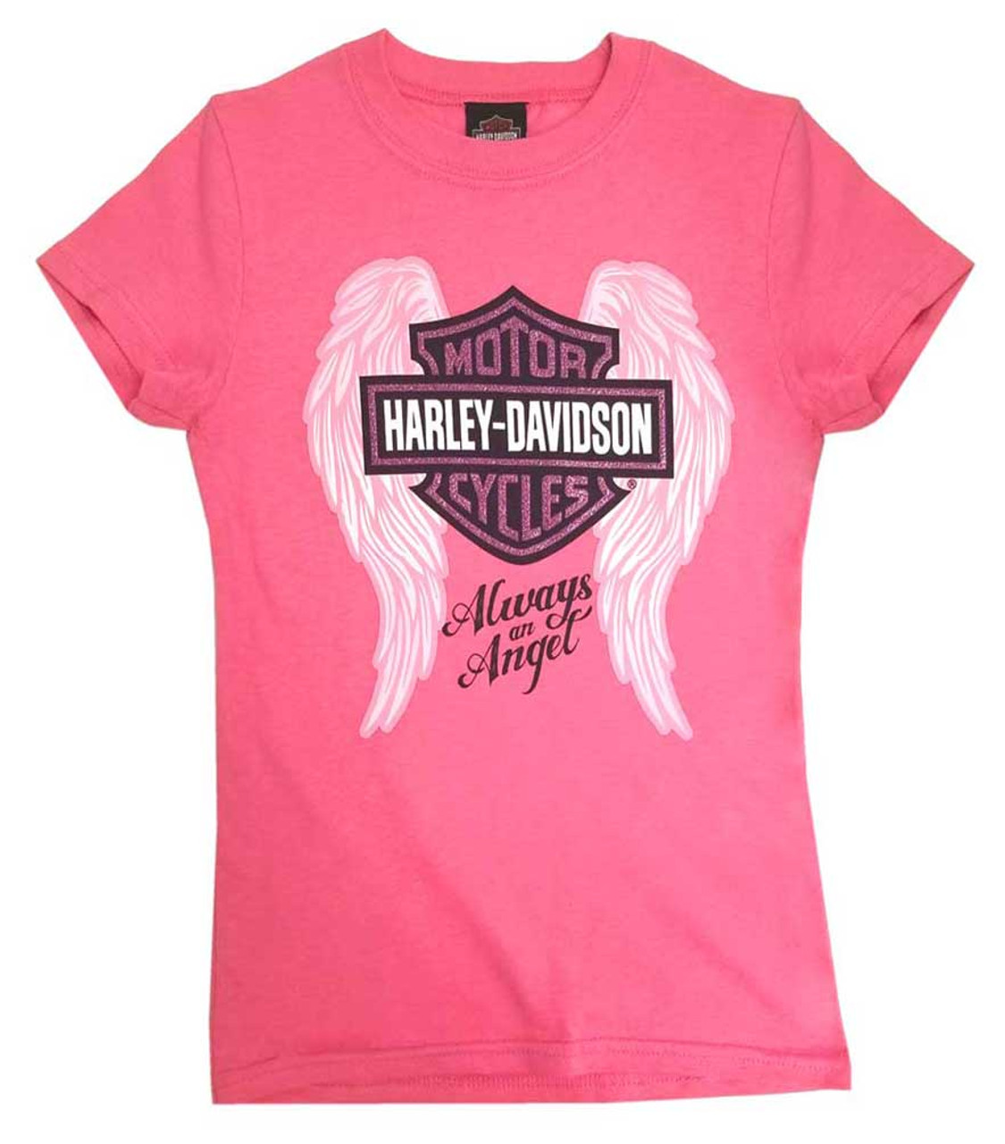 Harley-Davidson® Big Girls' Glittery Always An Angel Short Sleeve