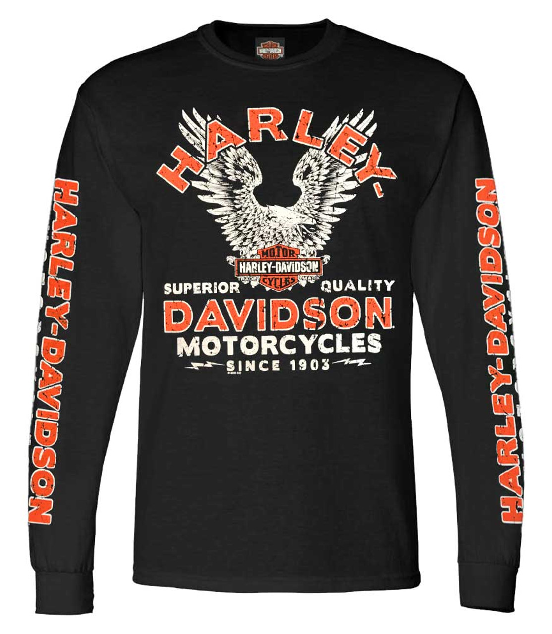 Harley Davidson® Mens Raging Eagle Long Sleeve Crew Neck Cotton T Shirt Black Wisconsin 