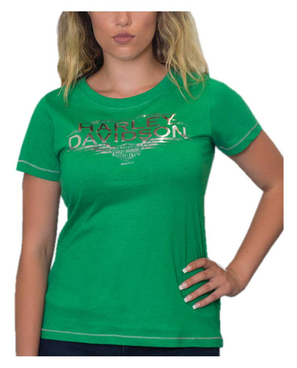 Harley Davidson® Womens Swift Speed Scoop Neck Short Sleeve Tee Kelly Green Wisconsin Harley 