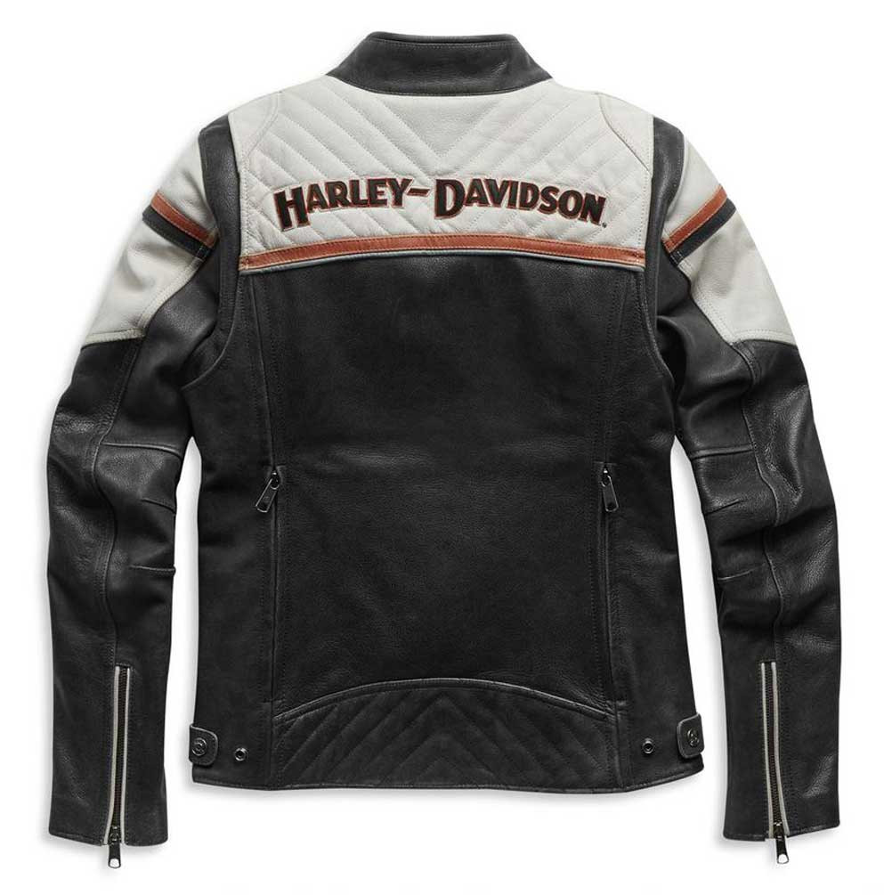 Harley-Davidson Women's Triple Vent Miss Enthusiast II Leather Jacket 98008-21VW - Black & White, Distressed Cowhide
